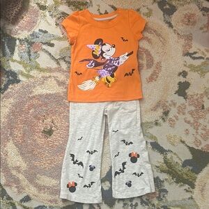 Disney Minnie Orange Halloween Witch Top and Gray Bat Pants Set